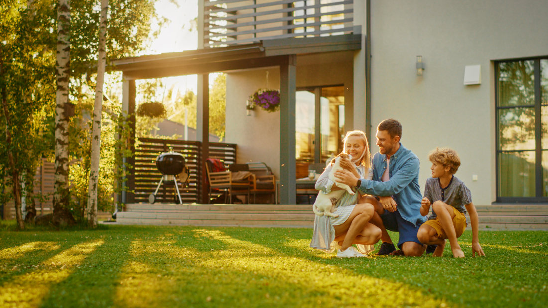 American family at home with quality products